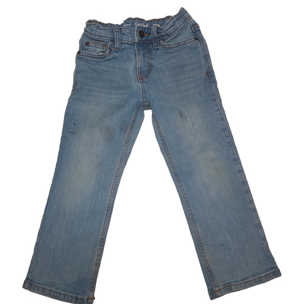 Cat & Jack Boys Light Blue Boot Cut Jeans With Adjustable Waist Stretch Size 5